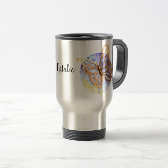 Personalisierte Reiseumarmung mit Schmetterling Reisebecher (VorderseiteRechts)