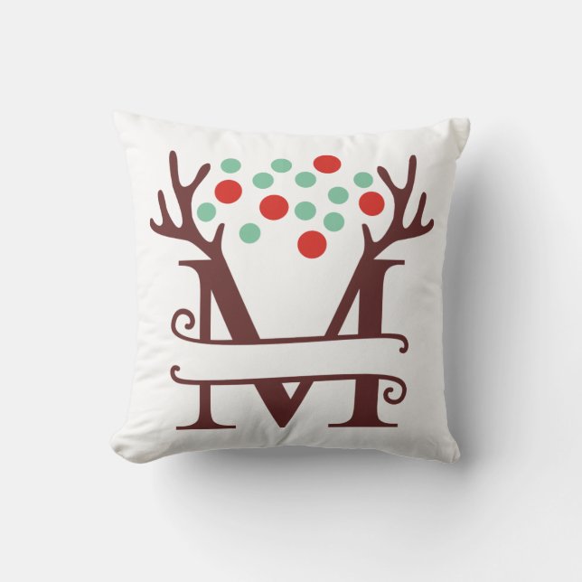 Personalisierte Rentier Antlers Name "M" Kissen (Vorderseite)