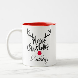 Personalisierte Rentiere - frohe Weihnachten Zweifarbige Tasse