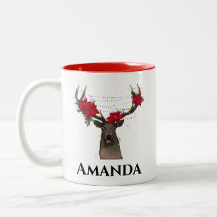 Personalisierte Rentiere - Weihnachtslicht Zweifarbige Tasse