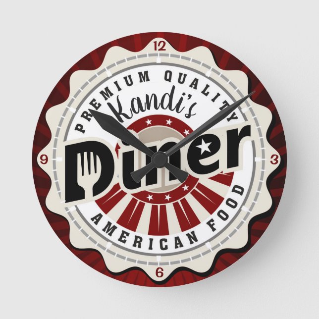 Personalisierte Retro amerikanische Runde Wanduhr (Vorderseite)