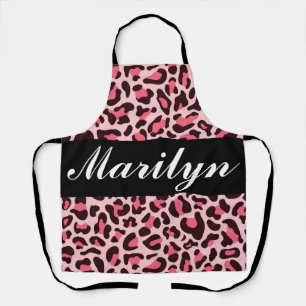 Personalisierte Retro-Aprikose mit rosa Leopardenm Schürze