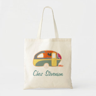 Personalisierte Retro Art Caravan Besitzer Canvas Tragetasche