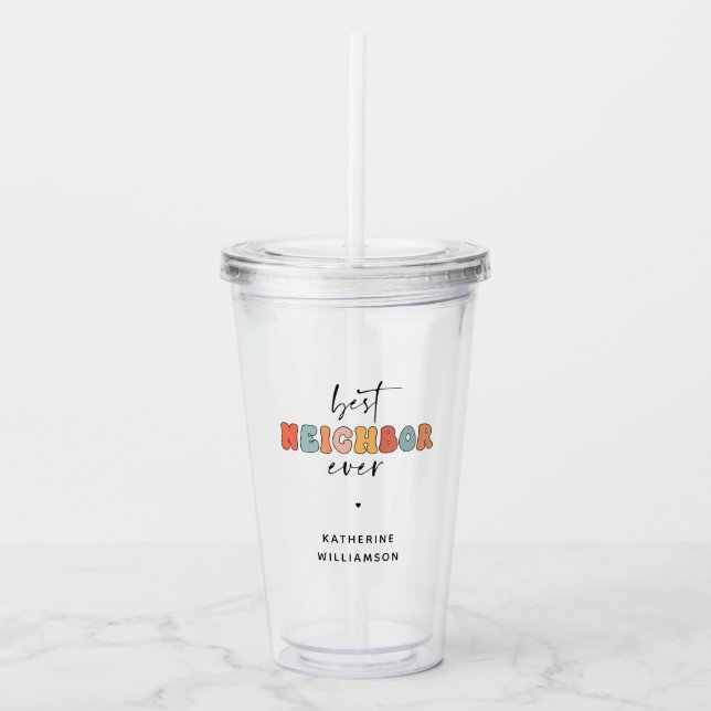 Personalisierte Retro Best Neighbour je Niedlich Acryltrinkbecher (Vorderseite)