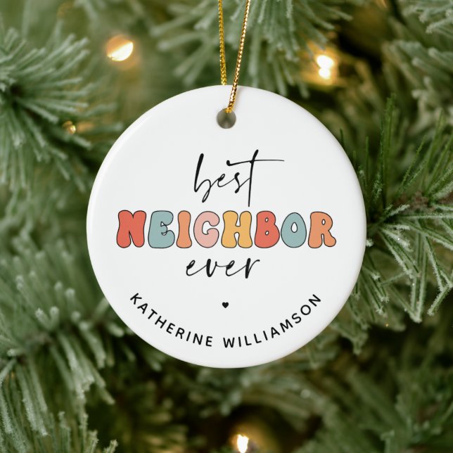 Personalisierte Retro Best Neighbour je Niedlich Keramik Ornament (Baum)