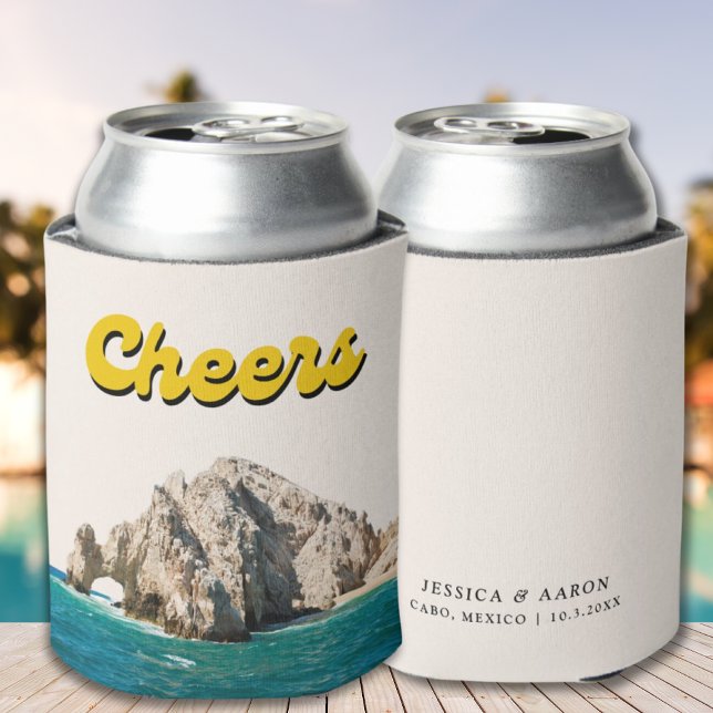 Personalisierte Retro Cabo Hochzeitskauern können  Dosenkühler (Personalized Retro Cabo Wedding Cheers Can Cooler)