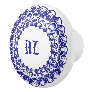 Personalisierte Retro Chinoiserie Blau und Weiß Keramikknauf