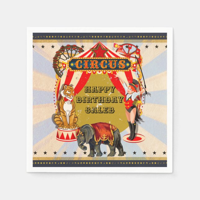 Personalisierte Retro-Circus Geburtstagspartei Serviette (Vorderseite)
