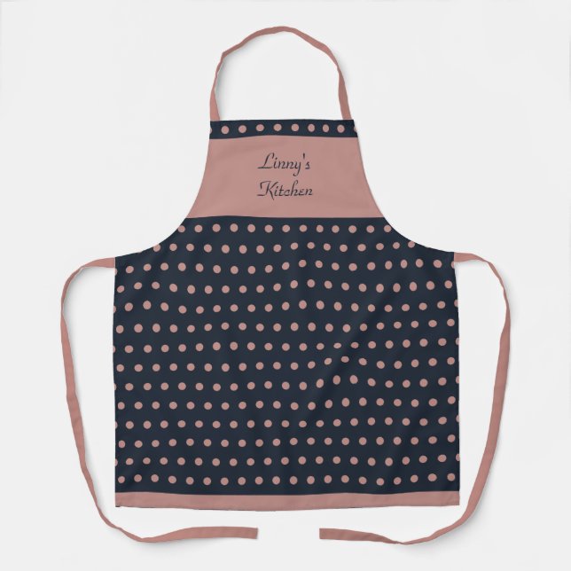 Personalisierte Retro Dusty Rose Polka Dotted Schü Schürze (Vorderseite)