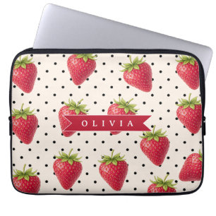 Personalisierte Retro Erdbeere Punkte Vintage Laptopschutzhülle