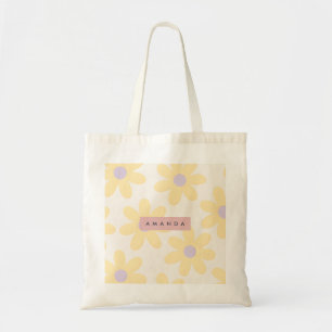 Personalisierte Retro-Gelbe Gänseblümchen-Blumen Tragetasche