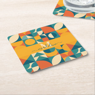 Personalisierte Retro geometrische Farbe Rechteckiger Pappuntersetzer
