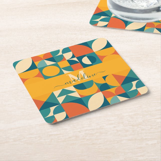 Personalisierte Retro geometrische Farbe Rechteckiger Pappuntersetzer (angewinkelt)