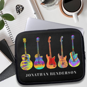 Personalisierte Retro-Gitarren auf Schwarz Laptopschutzhülle