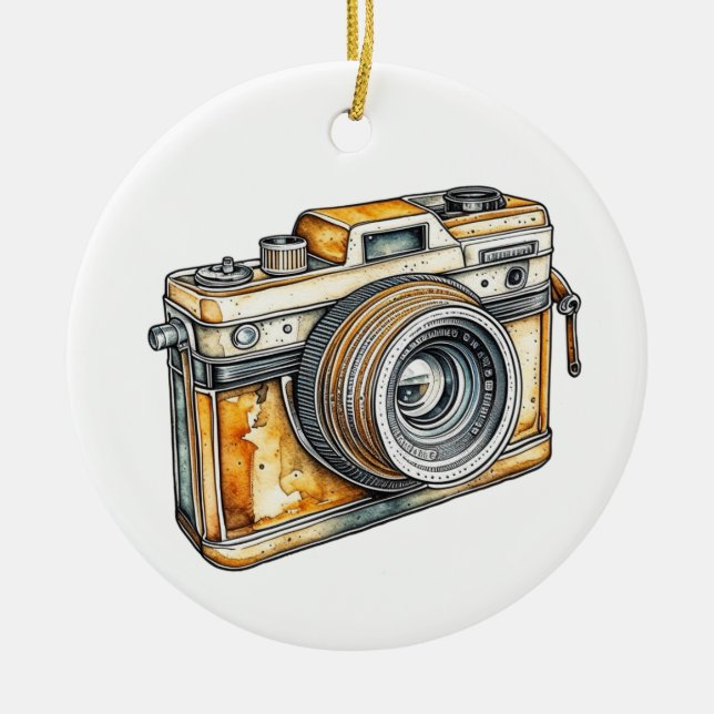Personalisierte Retro-Kamera Weihnachten Keramik Ornament (Vorne)