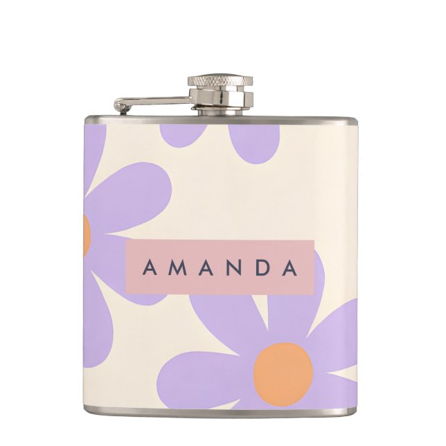 Personalisierte Retro-Lavendel-Gasterie-Blume Flachmann (Vorderseite)