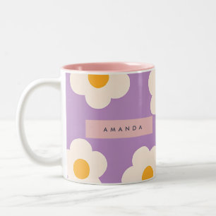 Personalisierte Retro Lila Gänseblümchen Blume Zweifarbige Tasse