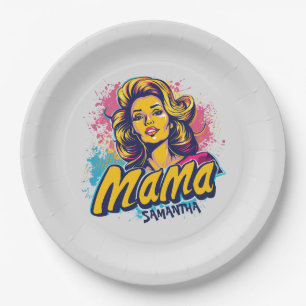 Personalisierte Retro-Mama-Pop-Art (14) Pappteller