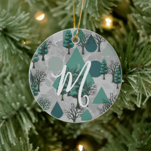 Personalisierte Retro-Minimalistische Bäume und Fo Keramik Ornament