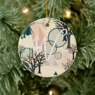 Personalisierte Retro-Minimalistische Zweige und F Keramik Ornament