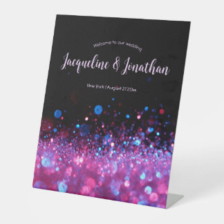 Personalisierte Retro Neon Pink Black Glitzer Hoch Sockelschild