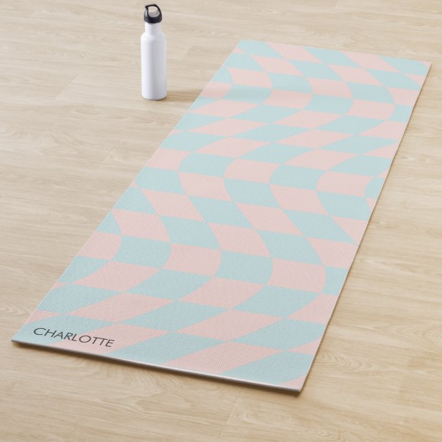 Personalisierte Retro Pastell Wavy Checkered Yogamatte (Beispiel)