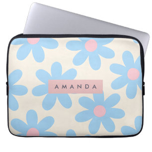Personalisierte Retro-Pastellblaue Gänseblümchen-B Laptopschutzhülle