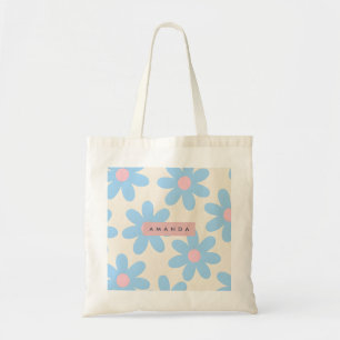 Personalisierte Retro-Pastellblaue Gänseblümchen-B Tragetasche