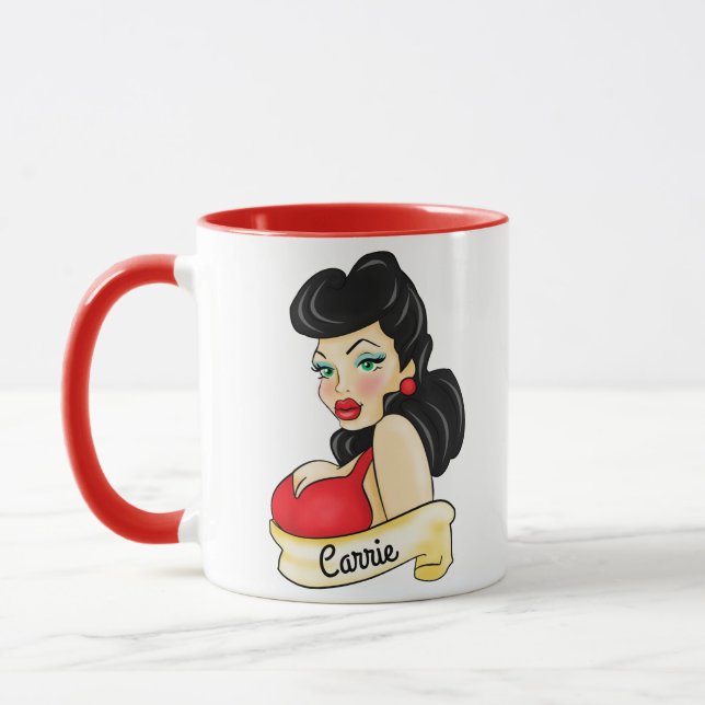 Personalisierte Retro Pinup-Tätowierung Tasse (Links)