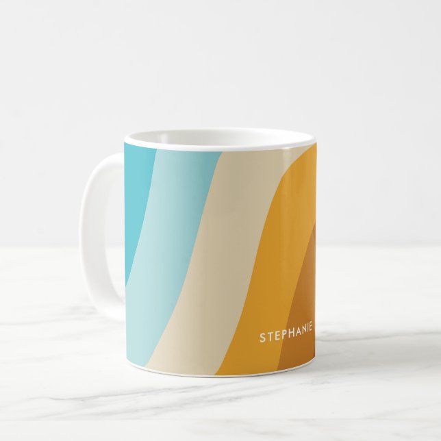 Personalisierte Retro-Regenbogenwellen Kaffeetasse (Vorderseite Links)