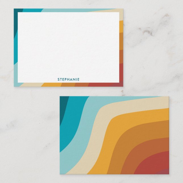 Personalisierte Retro-Regenbogenwellen Mitteilungskarte (Vorne/Hinten)