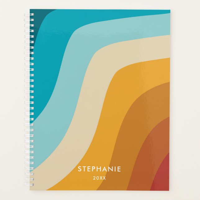 Personalisierte Retro-Regenbogenwellen Planer (Vorderseite)