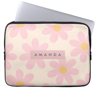 Personalisierte Retro Rosa Gänseblümchen-Blumenmus Laptopschutzhülle