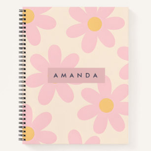 Personalisierte Retro-Rosa Gänseblümchen-Blumenmus Notizbuch