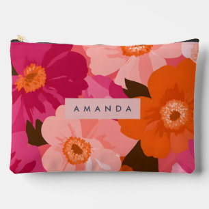 Personalisierte Retro-Rosa und Orange Blumenmuster Zubehörtasche