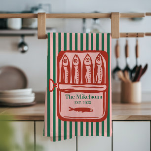 Personalisierte Retro Sardine Tin Streifen Geschirrtuch