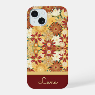 Personalisierte Retro-Warme Blumenmuster-Handyhüll iPhone 15 Hülle