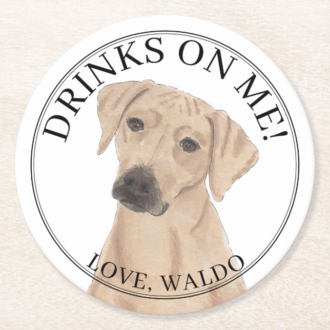 Personalisierte Rhodesian Ridgeback Dog Wedding Runder Pappuntersetzer (Vorderseite)