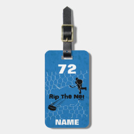Personalisierte Rip The Net Hockey Player blau Gepäckanhänger