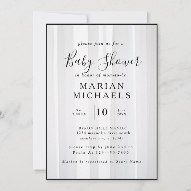 Personalisierte Romantik von B&W Baby Shower Einladung (Vorderseite)