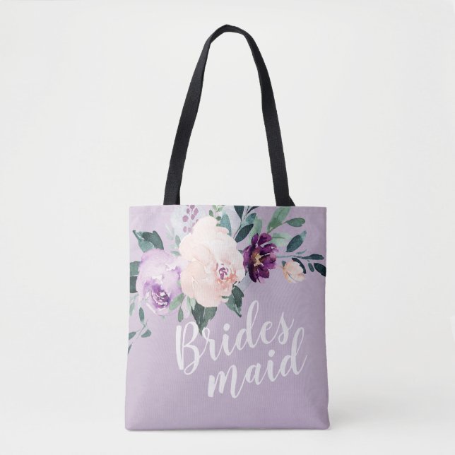 Personalisierte romantische lila Blumengehilfin Tasche (Vorderseite)