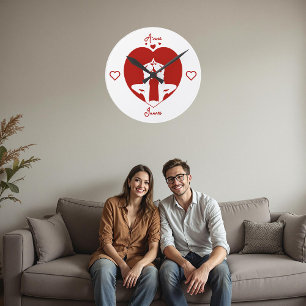 Personalisierte Romantische Yoga-Paar-Wanduhr Runde Wanduhr