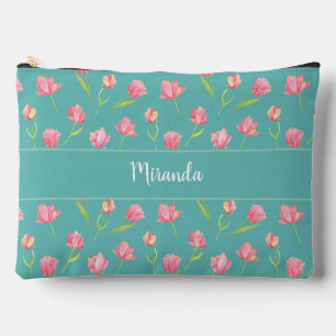 Personalisierte rosa Aquarellblumen Zubehörtasche
