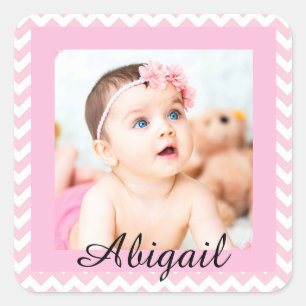 Personalisierte rosa Baby-Foto-Aufkleber Quadratischer Aufkleber