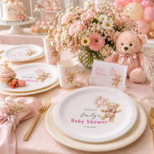 Personalisierte rosa Bär-Baby-Party-Teller aus Pap Pappteller