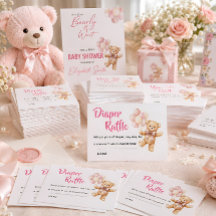 Personalisierte rosa Bär-Baby-Party-Windel-Raffel