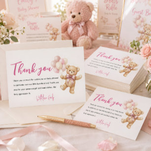 Personalisierte rosa Bär-Baby-Shower-Dankeskarten Dankeskarte