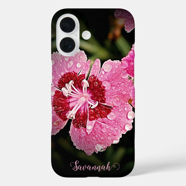 Personalisierte rosa Blume Apple iPhone Case (Rückseite)