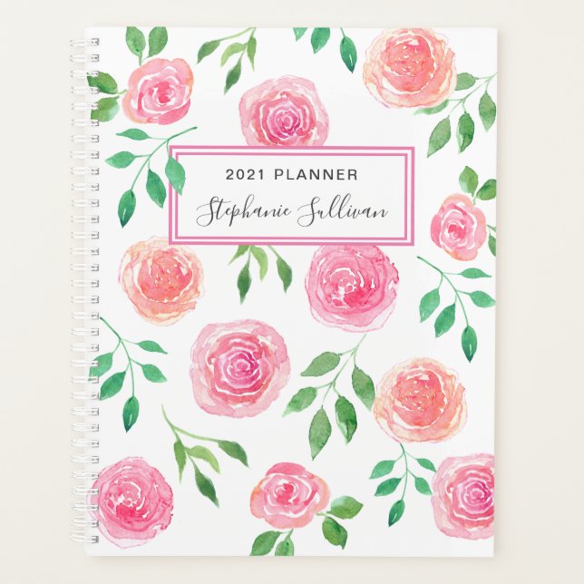 Personalisierte rosa Blume  Planer (Vorderseite)
