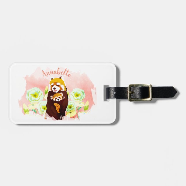 Personalisierte rosa Blumenschildkröten-Panda-Gepä Gepäckanhänger (Vorderseite horizontal)